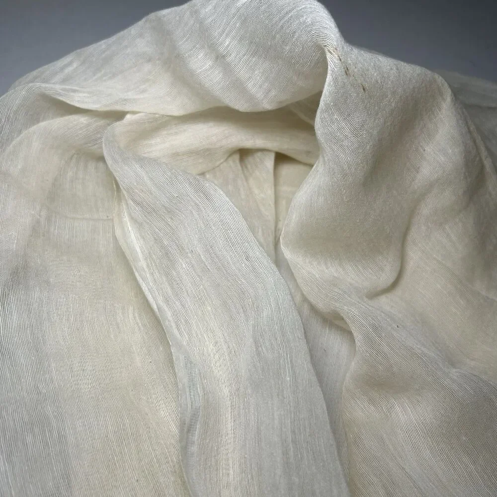 Bouroulitis Cotton and Silk Scarf in Cream, metallic, embroidery, fringe